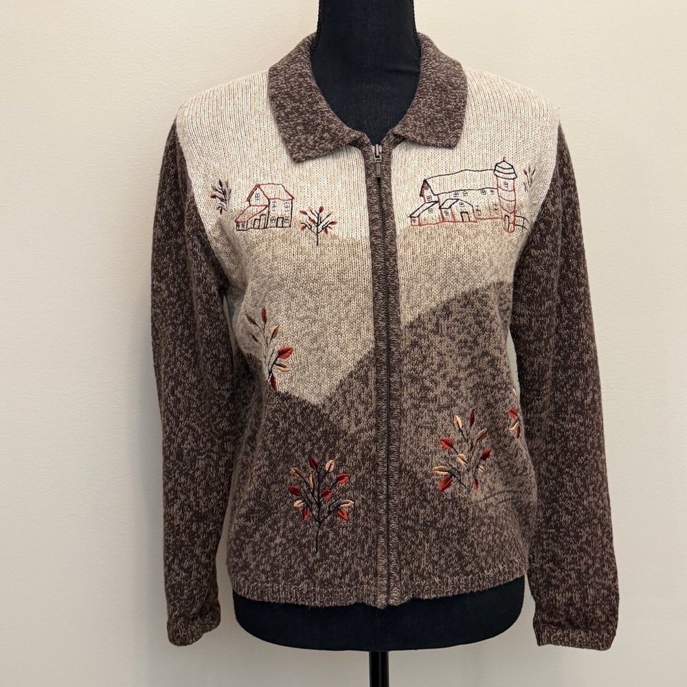 Christopher & Banks Women's S? Farm Embroidered Knit Sweater Cottagecore Grandma